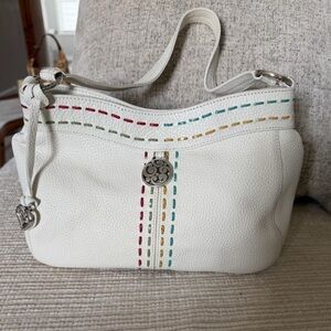 Brighton Y2K Rainbow Stitch Off White Pebbled Leather Shoulder Bag
